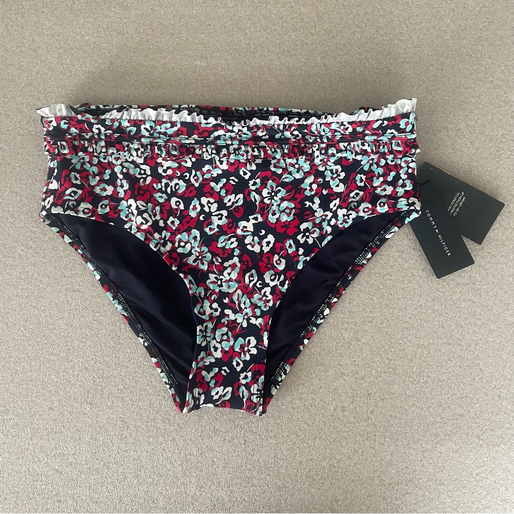 Tommy Hilfiger High Waist Ruffle Floral Print Bikini Bottom Size Small